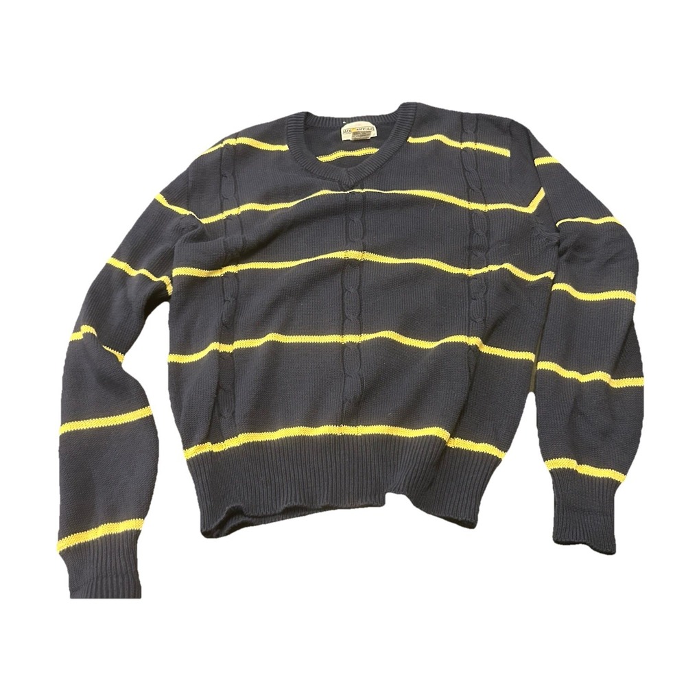 Vintage Jack Nicklaus Striped Blue Sweater Golf Large Crew Neck Knit Pull Over